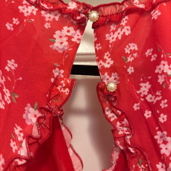 Chic Red Floral Ruffle Mini Dress - Picture 4 of 5